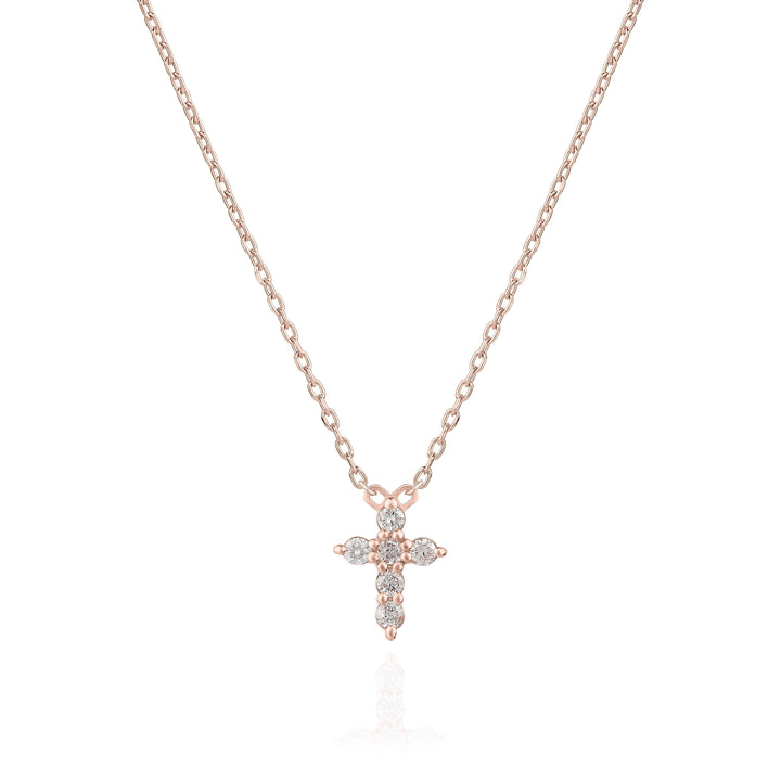 Round Cut Cross Diamond Lab Grown Necklace In 18K Gold