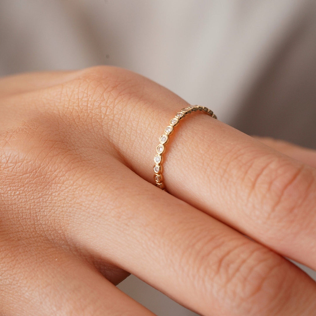 Round Bezel Set Lab Diamond Wedding Band in Gold