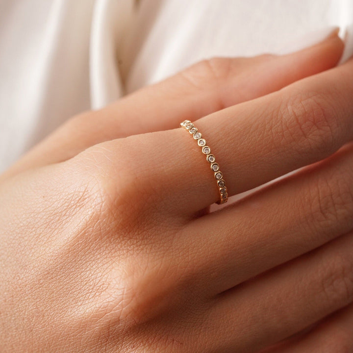 Round Bezel Set Lab Diamond Wedding Band in Gold