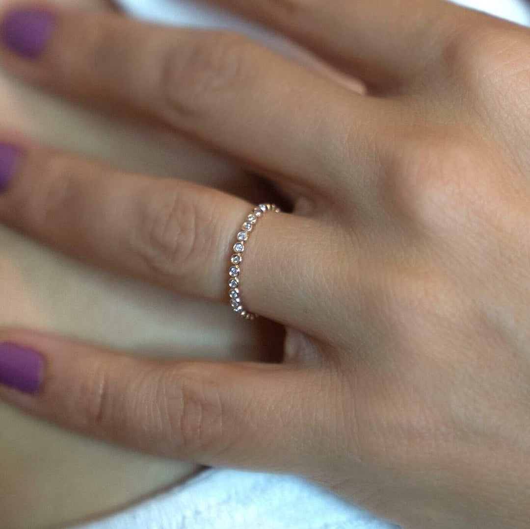 Round Bezel Set Lab Diamond Wedding Band in Gold