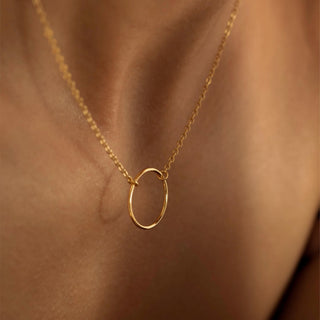 Circle Pendant Dainty Simple Necklace in 14K Solid Gold