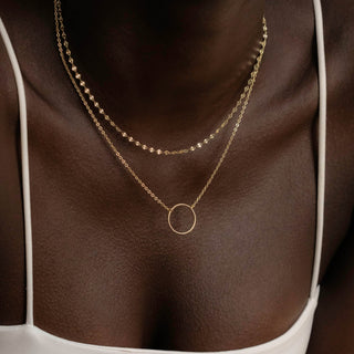 Circle Pendant Dainty Simple Necklace in 14K Solid Gold