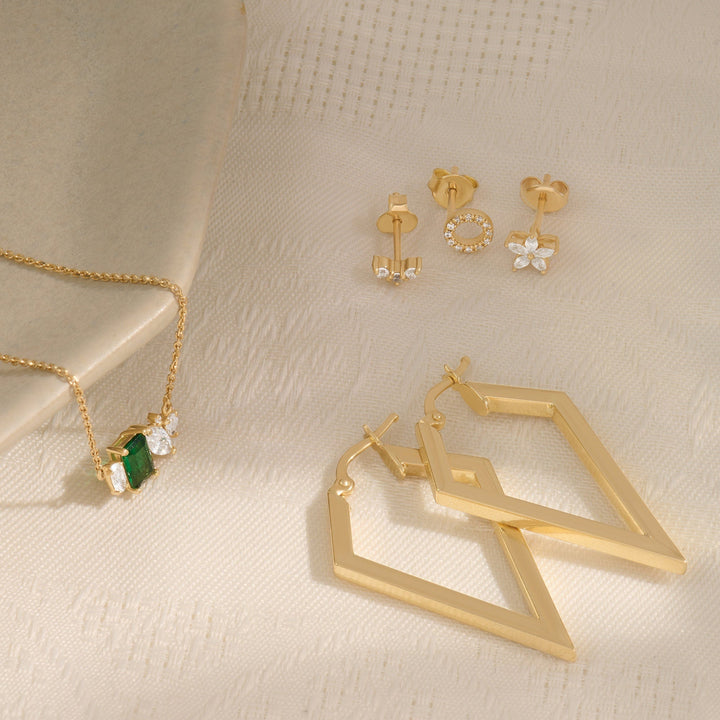 Marquise Cut Lab Grown Diamond Flower Earrings in Yellow Gold