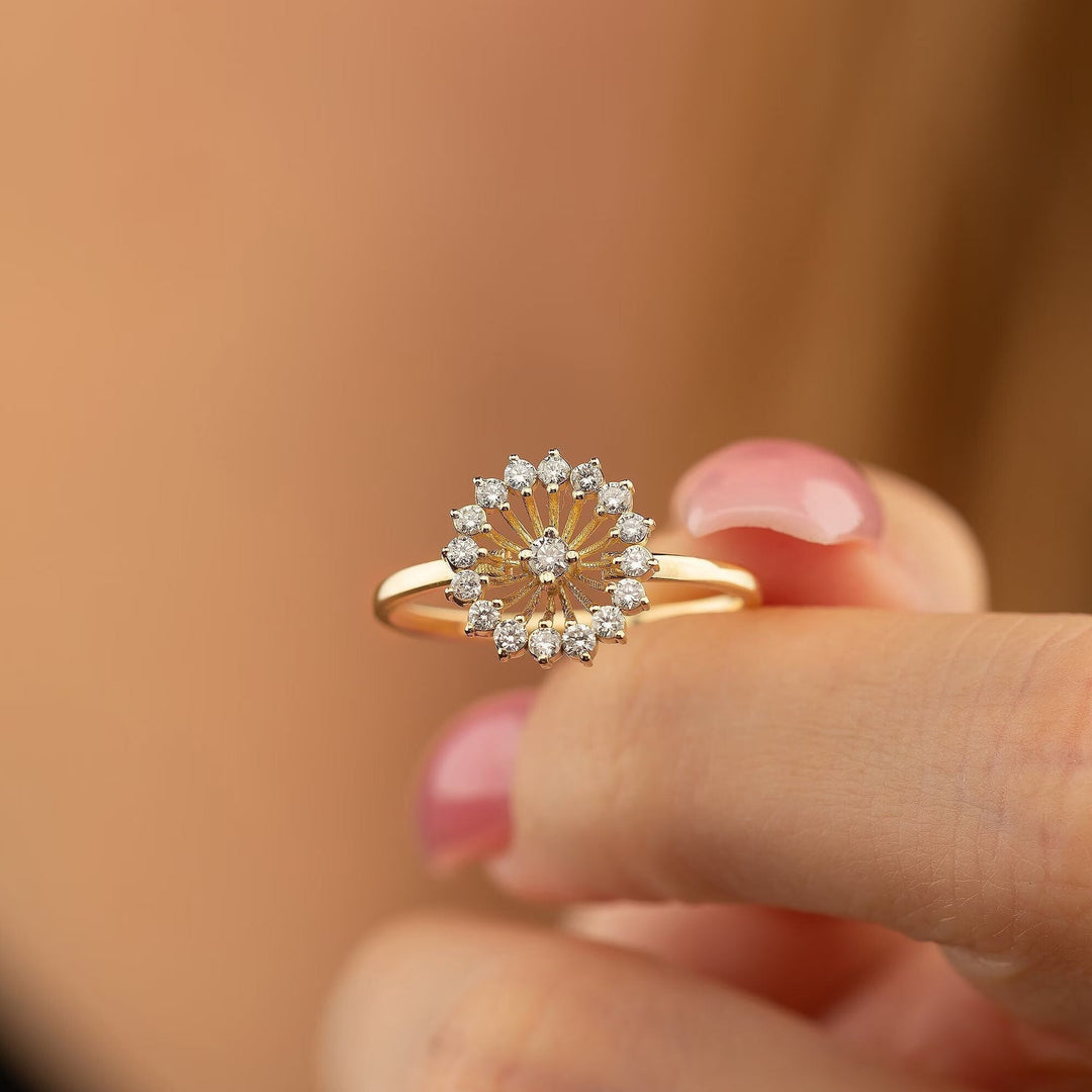 Round Cut Flower Lab Grown Diamond Wedding Band in Gold