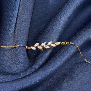 Marquise Cut Moissanite Diamond Leaf Bracelet for Women