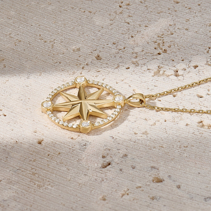 Compass Diamond Lab Grown Necklace in 14K Yellow Gold