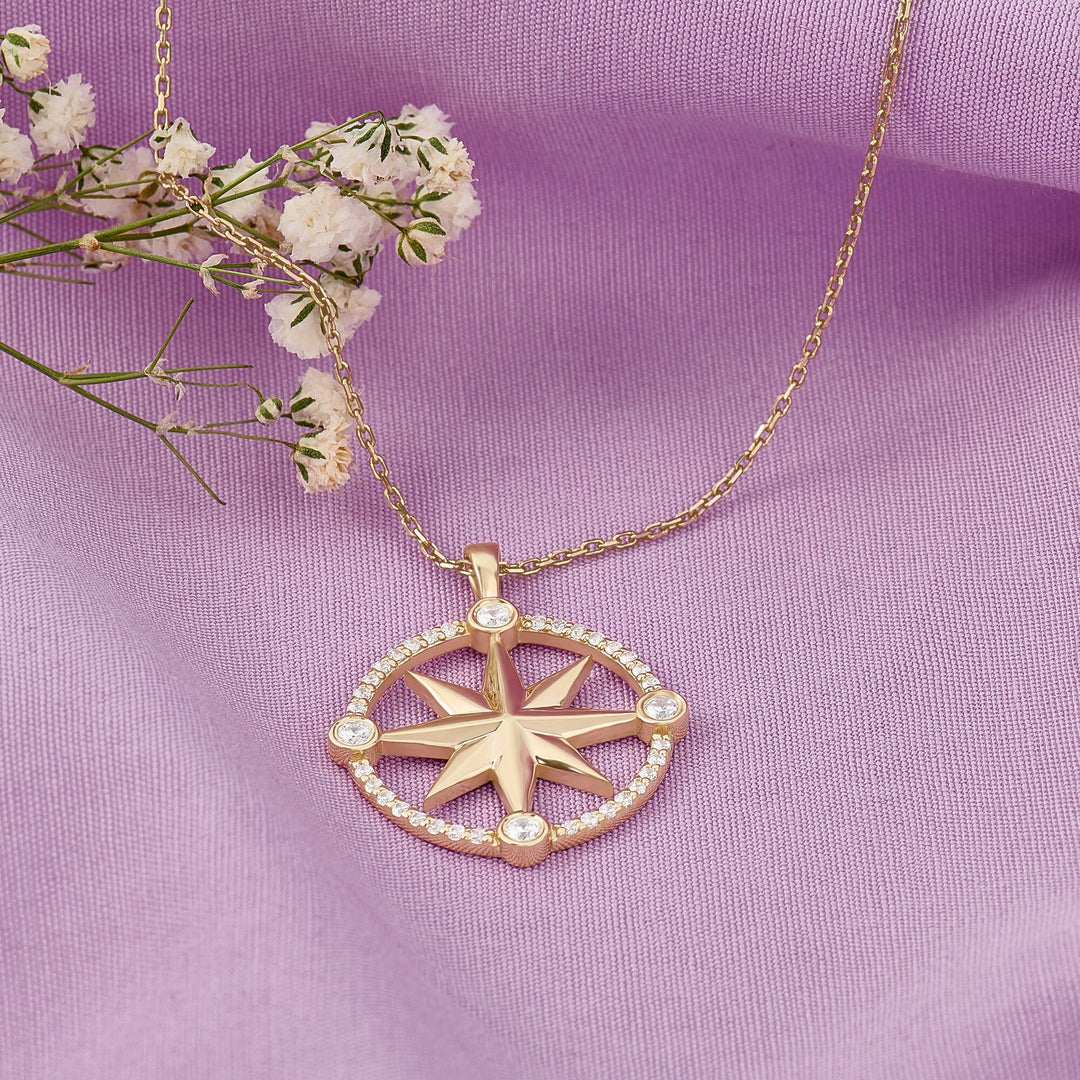 Compass Diamond Lab Grown Necklace in 14K Yellow Gold