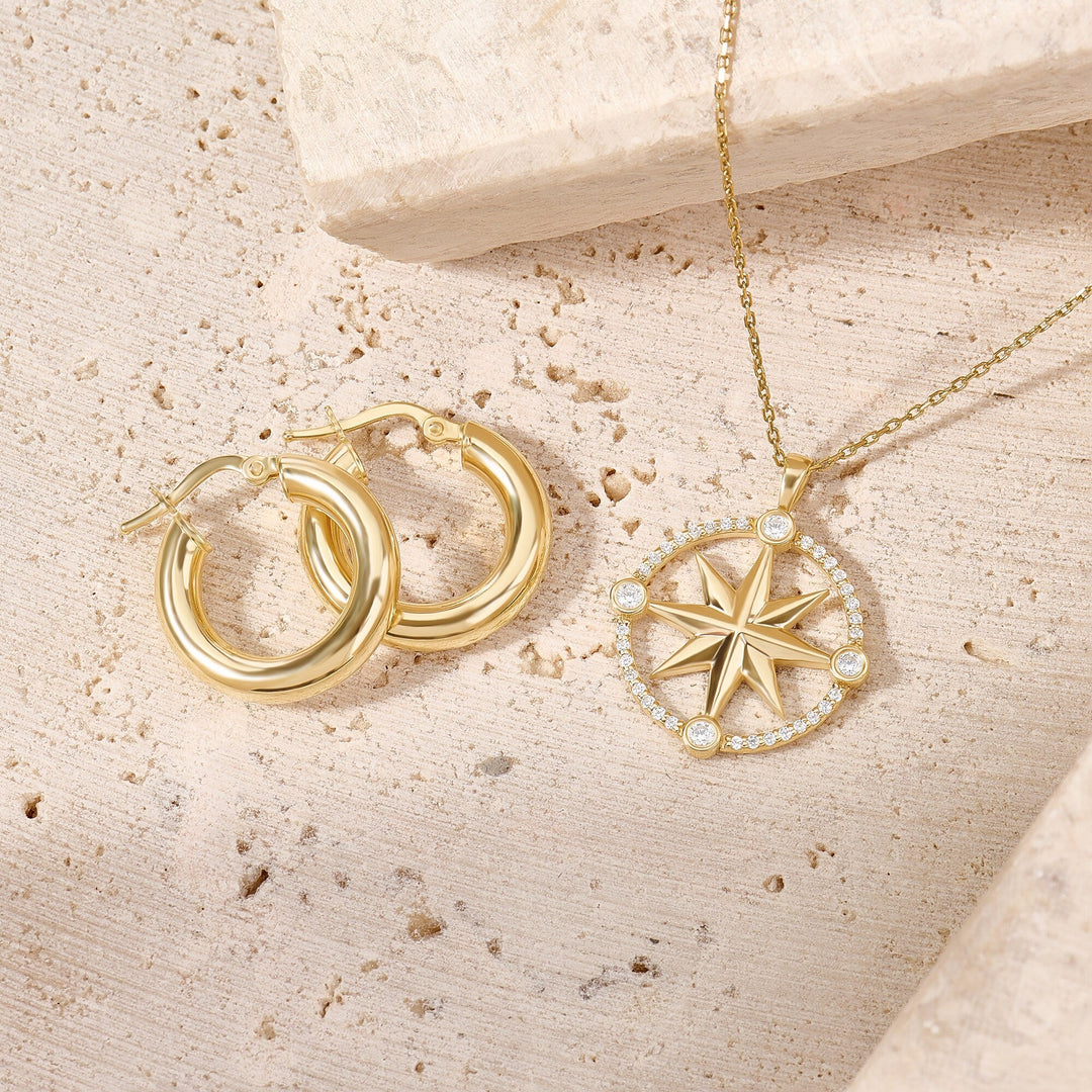 Compass Diamond Lab Grown Necklace in 14K Yellow Gold
