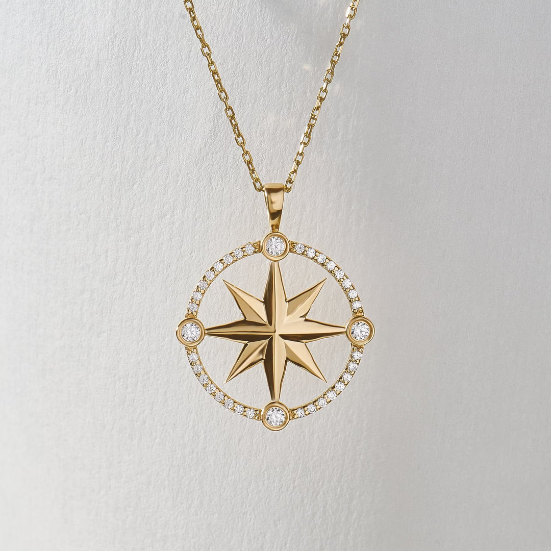 Compass Diamond Lab Grown Necklace in 14K Yellow Gold
