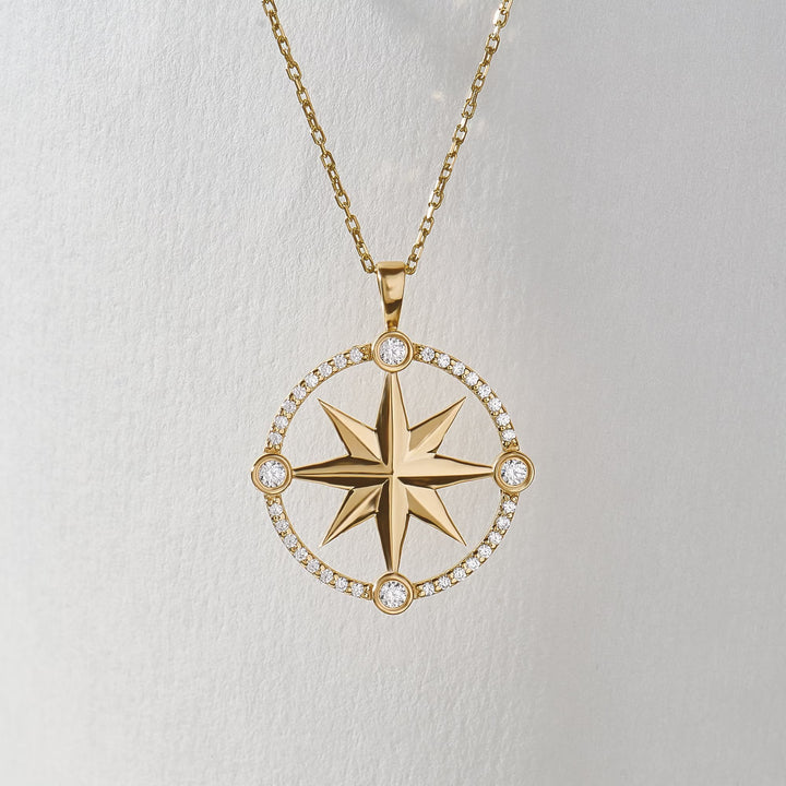 Compass Diamond Lab Grown Necklace in 14K Yellow Gold