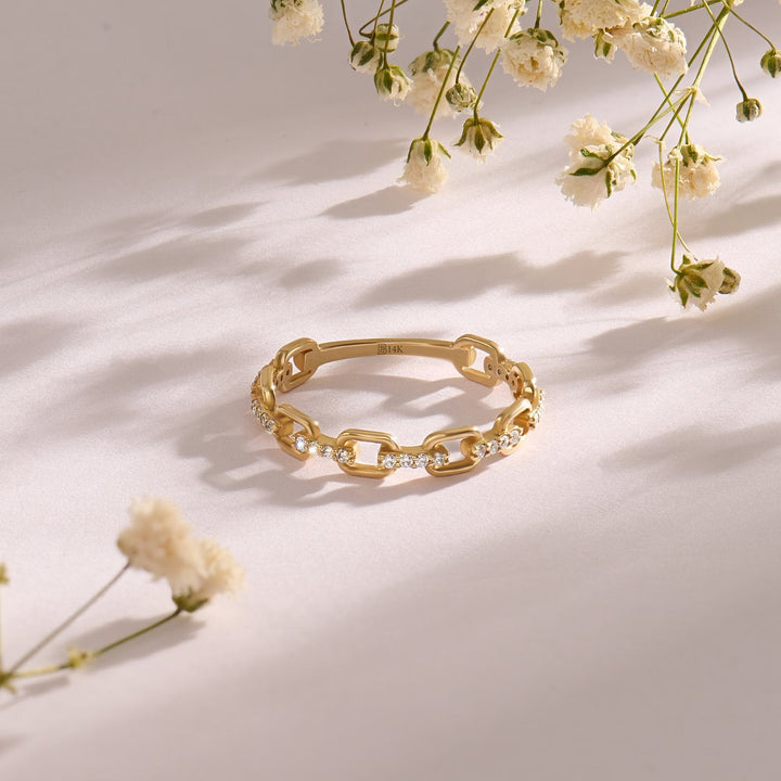 Link Chain Lab Created Diamond Wedding Band in 18K Gold