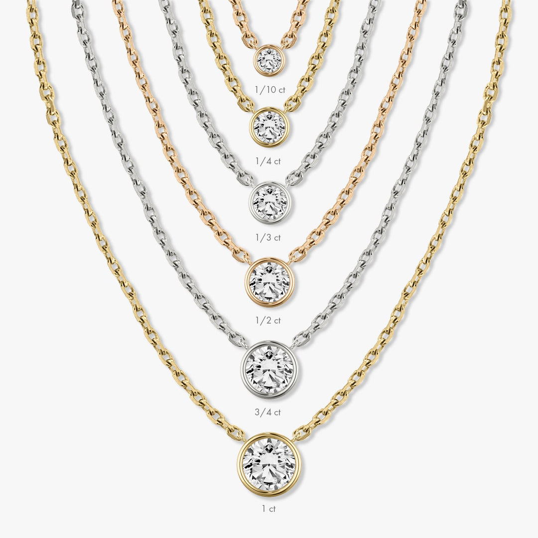 0.10CT - 1.0CT Round Bezel Solitaire F-VS Lab Grown Diamond Necklace