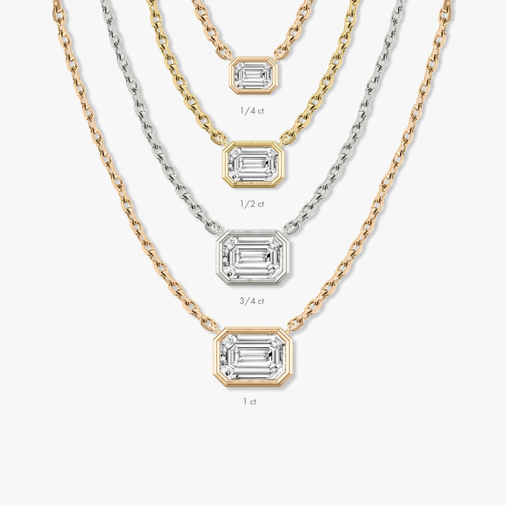 0.25CT - 1.0CT Emerald Cut Bezel Solitaire F-VS Lab Grown Diamond Necklace
