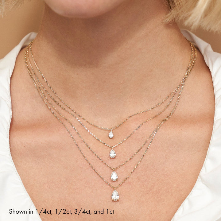 0.25CT - 1.0CT Pear Solitaire F-VS Lab Grown Diamond Necklace