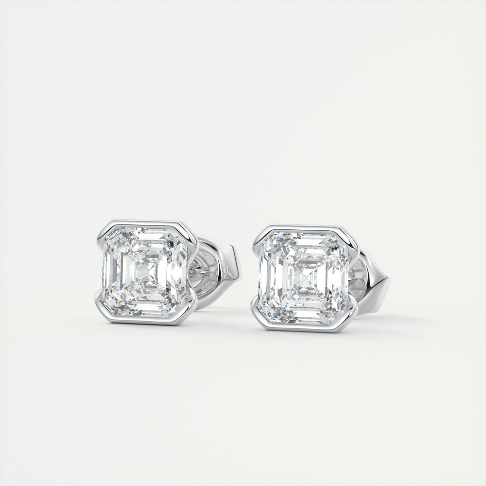 1.0CT Half Bezel Asscher Solitaire G-VS Lab Grown Diamond Earrings