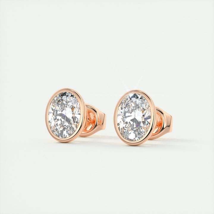 1.0CT Oval Bezel Solitaire F-VS Lab Grown Diamond Earrings