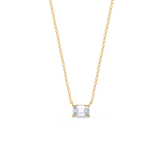 East West Classic Emerald Moissanite Solitaire Pendent Necklace in Solid Gold