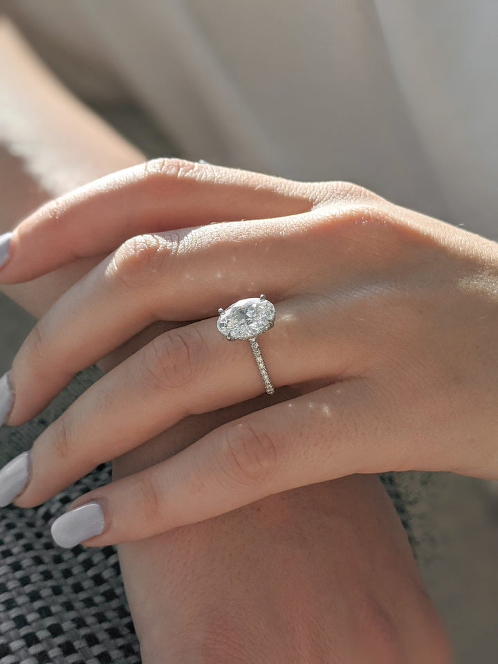 3.05ct Oval D- VS1 Lag Grown Diamond Hidden Halo Engagement Ring