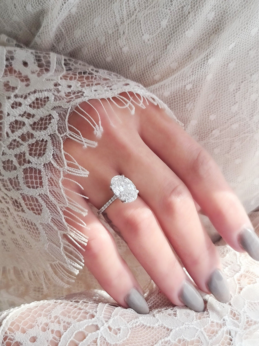 4.0ct Oval Hidden Halo F/VS1 Lab Grown Diamond Engagement Ring