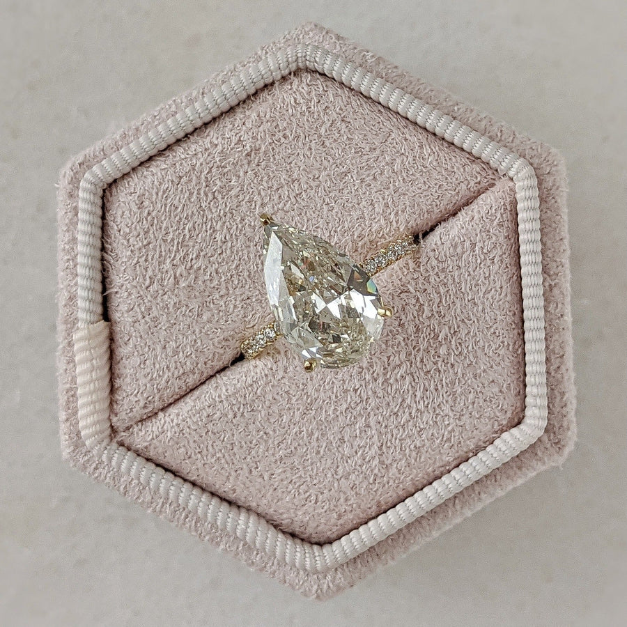 4.45ct Pear G- VS1 Lag Grown Diamond Hidden Halo Engagement Ring