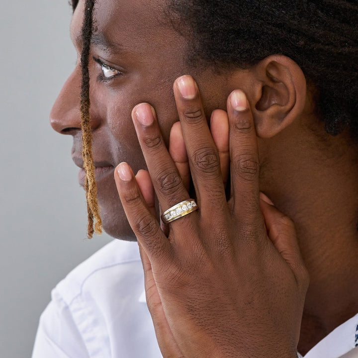 4.5mm Round Lab Grown Five Stone Diamond Men's Wedding Band