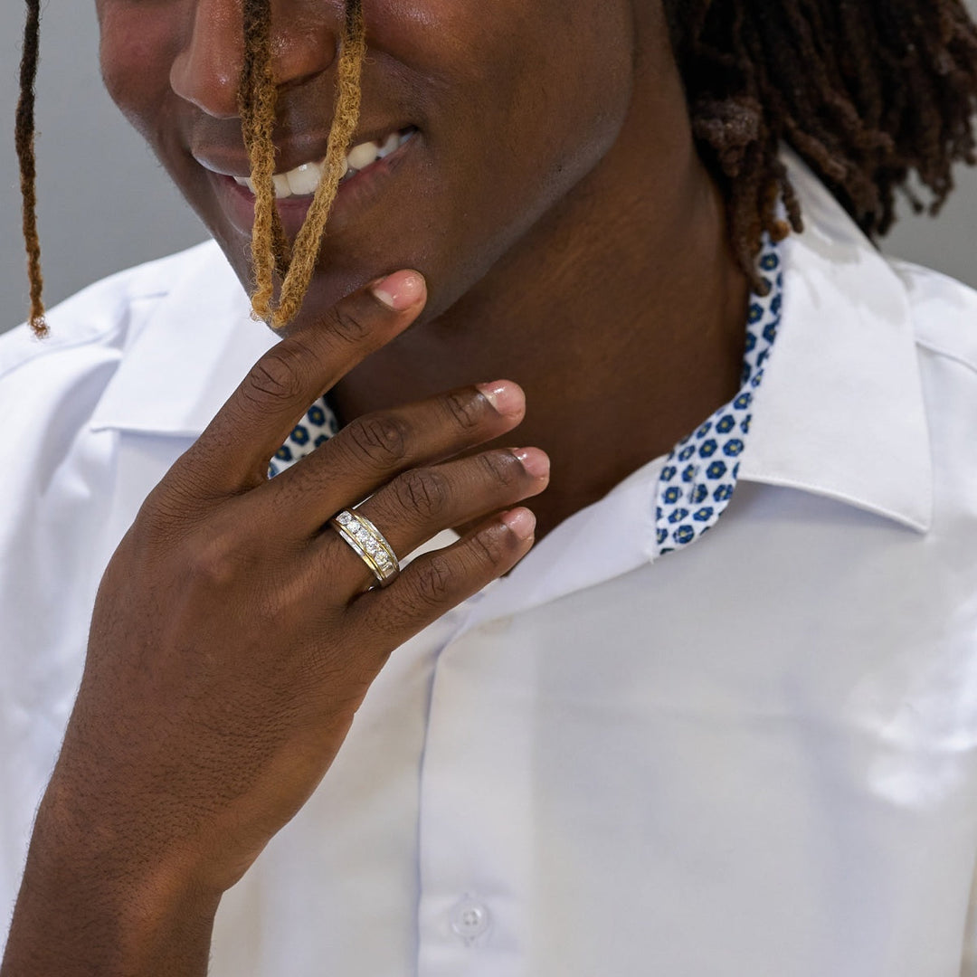 4.5mm Round Lab Grown Five Stone Diamond Men's Wedding Band