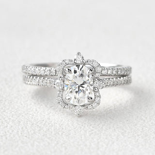 1.21CT Oval Cut Moissanite Vintage Style Engagement Ring with Full Eternity Wedding Band