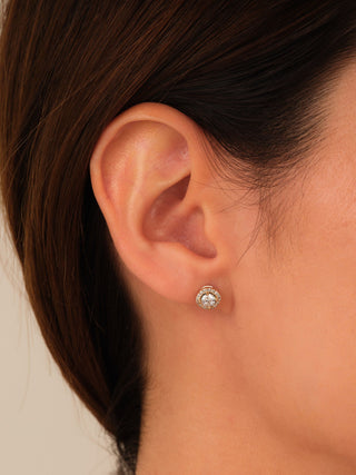 Round Halo Moissanite Diamond Stud Earrings for Her