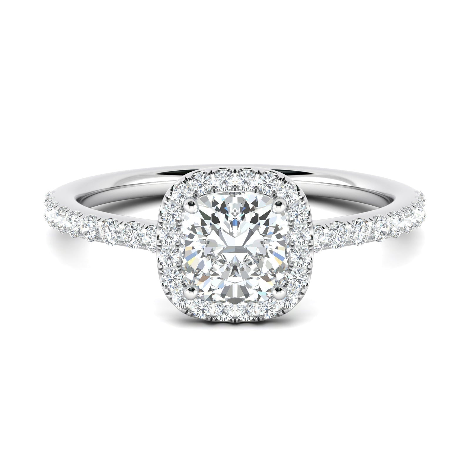 0.76ct Cushion Halo F- VS1 Lab Grown Diamond Pave Engagement Ring