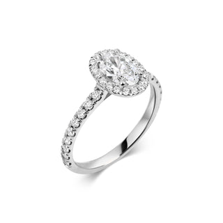 0.7ct Oval Cut Halo F- VS1 Lab Grown Diamond Pave Engagement Ring