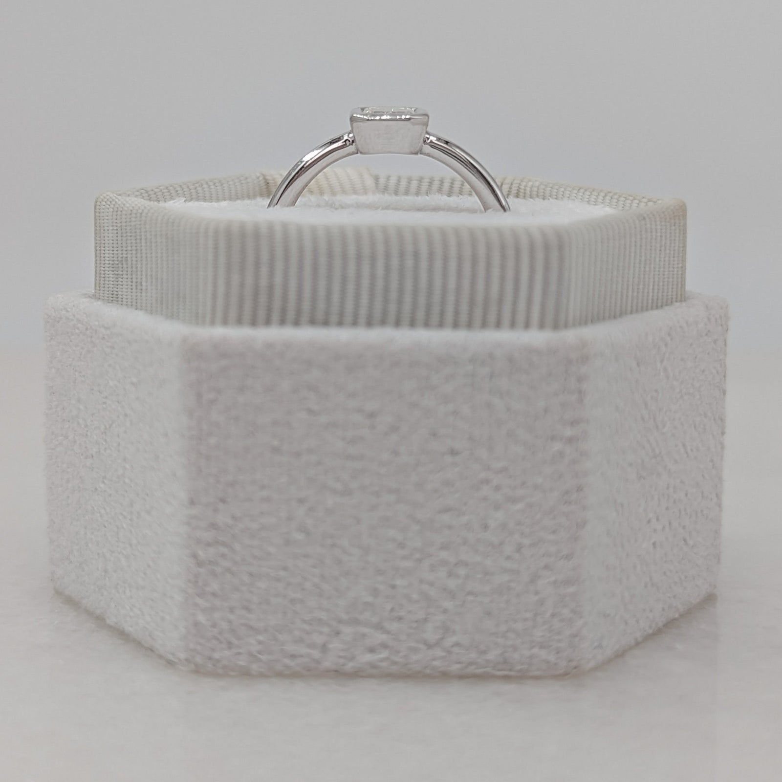 0.84ct Bezel Set Emerald F- VS2 Lag Grown Diamond Solitaire Engagement Ring