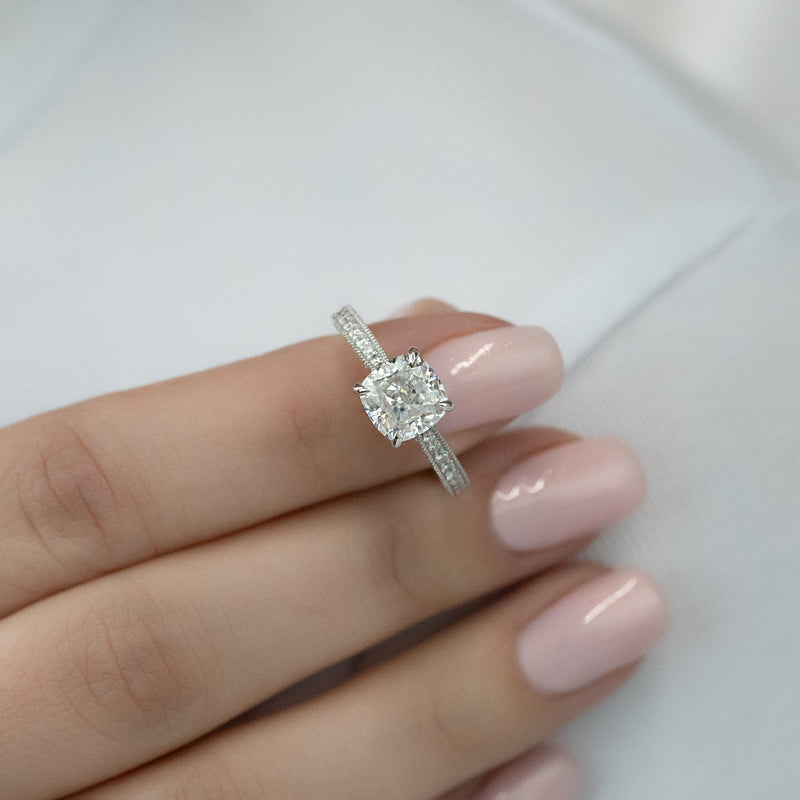 1.0CT Lab Diamond
Cushion Cut Moissanite
Art Deco Engagement Ring
Three Side Pave Ring
F VVS1 Diamond
Lab Grown Diamond

