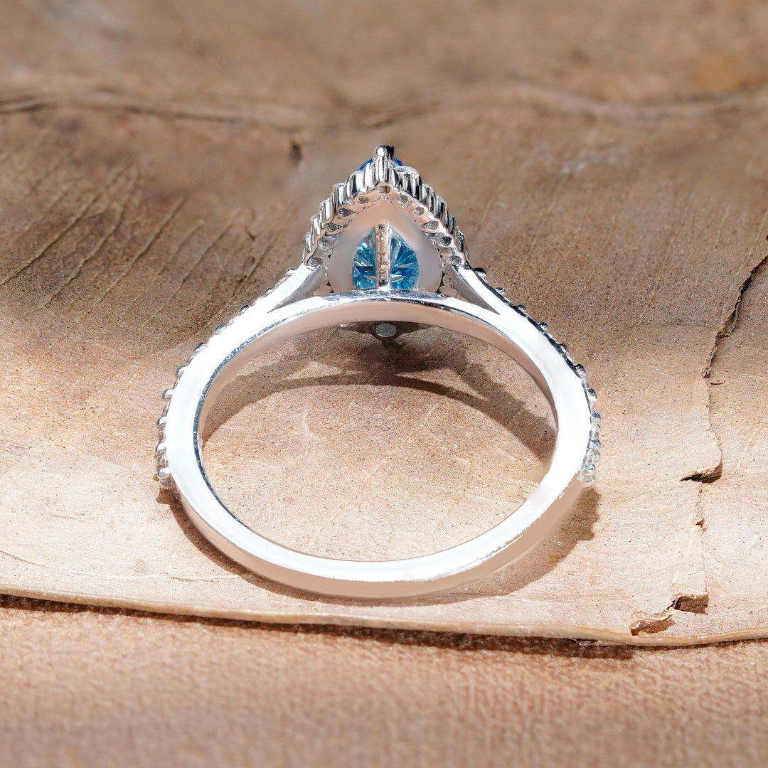 Pear Shaped Blue Diamond with Pave1.5ct Fancy Vivid Blue Diamond RingBlue Diamond Pear Engagement Ring GoldIGI Certified Blue Lab Diamond HaloSustainable Blue Pear Diamond Ring