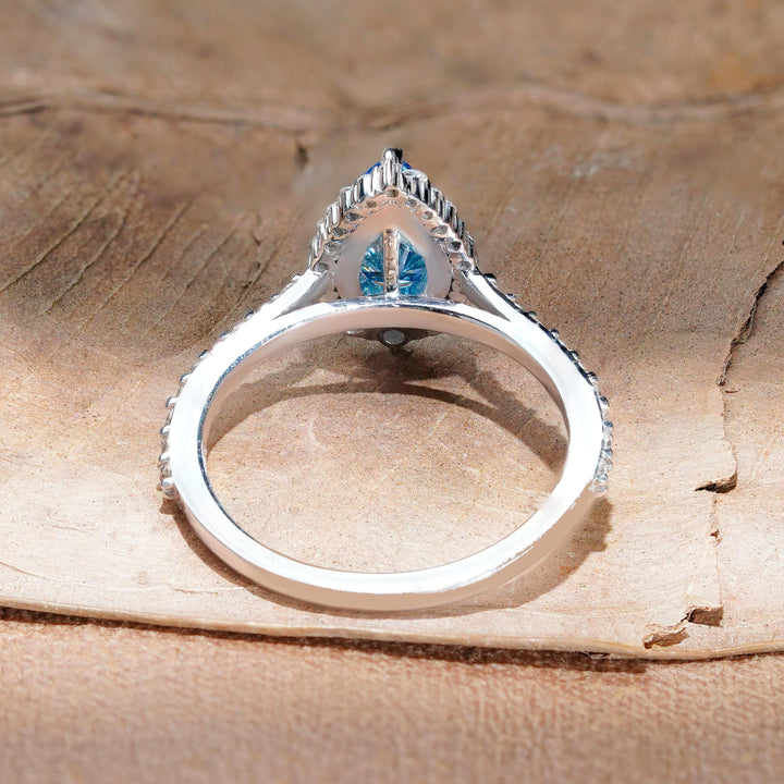 Pear Shaped Blue Diamond with Pave1.5ct Fancy Vivid Blue Diamond RingBlue Diamond Pear Engagement Ring GoldIGI Certified Blue Lab Diamond HaloSustainable Blue Pear Diamond Ring