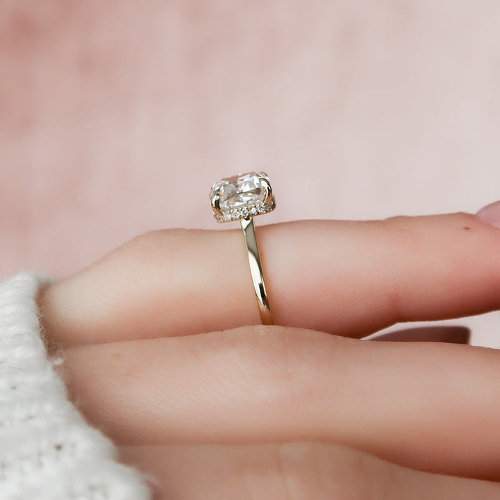 3.0CT Cushion Lab Grown F/VVS2 Diamond Hidden Halo Engagement Ring