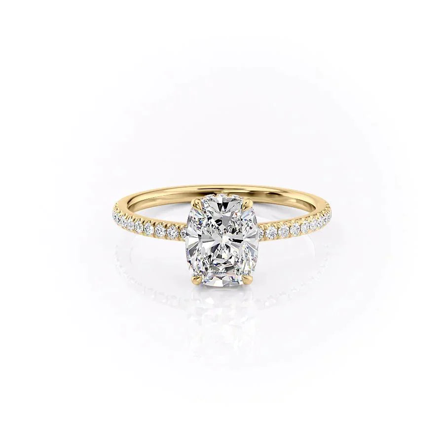 1.50CT Elongated Cushion Lab Grown F/VVS2 Diamond Hidden Halo Engagement Ring