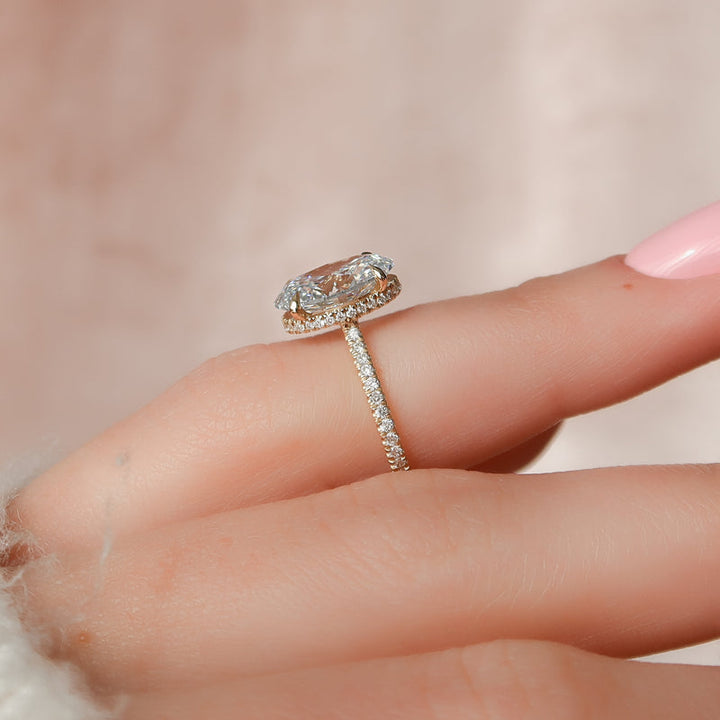 3.0CT Oval Lab Grown F/VVS1 Diamond Hidden Halo Engagement Ring