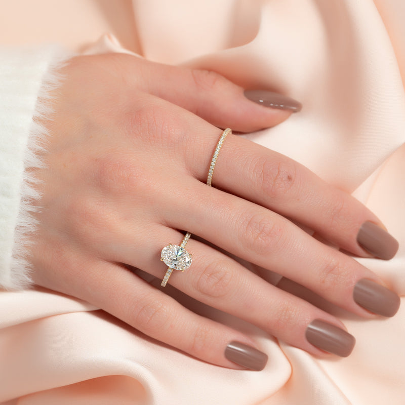 3.0CT Oval Lab Grown F/VVS1 Diamond Hidden Halo Engagement Ring