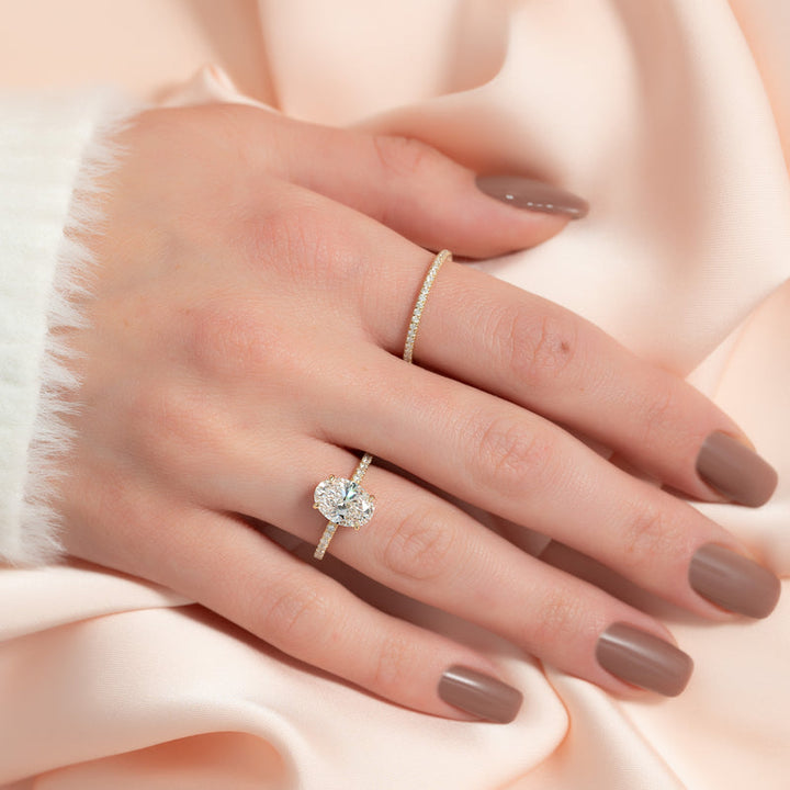 3.0CT Oval Lab Grown F/VVS1 Diamond Hidden Halo Engagement Ring
