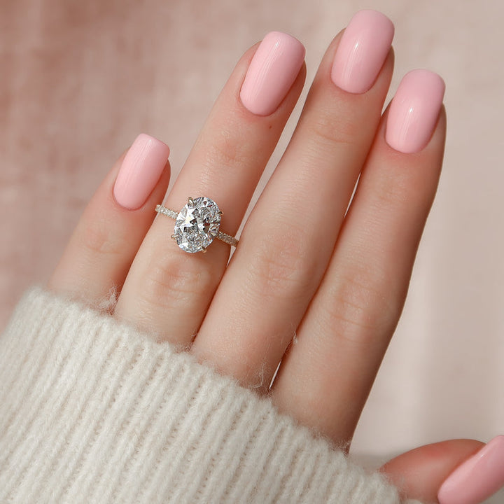 3.0CT Oval Lab Grown F/VVS1 Diamond Hidden Halo Engagement Ring