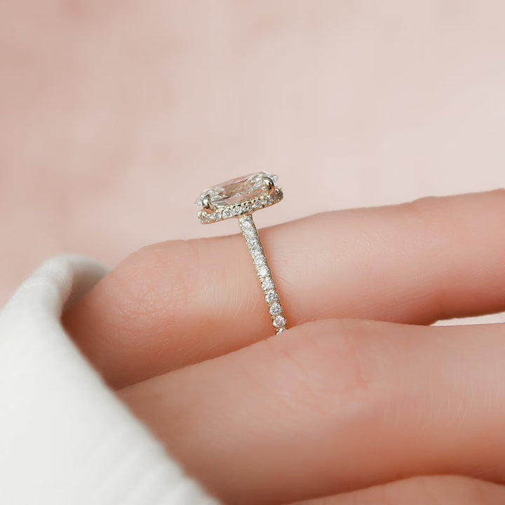 3.0CT Oval Lab Grown F/VVS1 Diamond Hidden Halo Engagement Ring