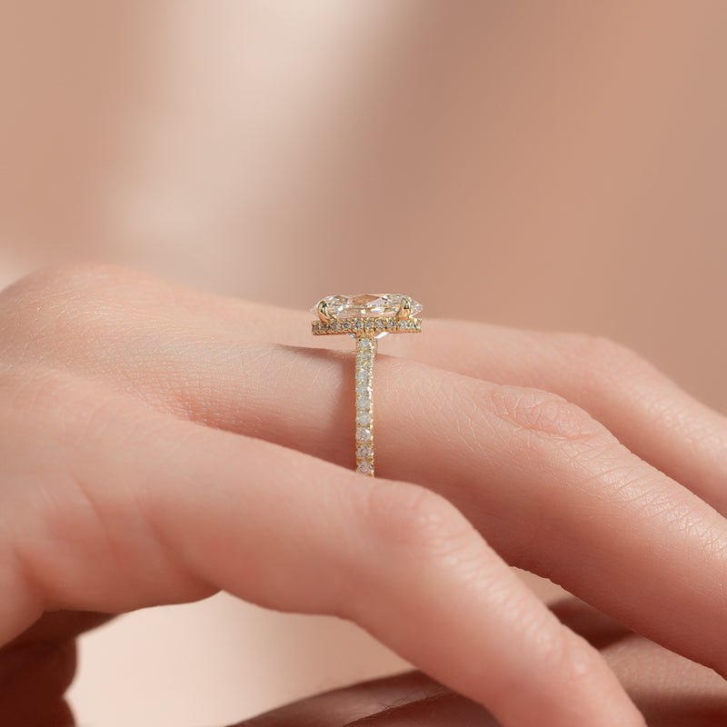 3.0CT Oval Lab Grown F/VVS1 Diamond Hidden Halo Engagement Ring
