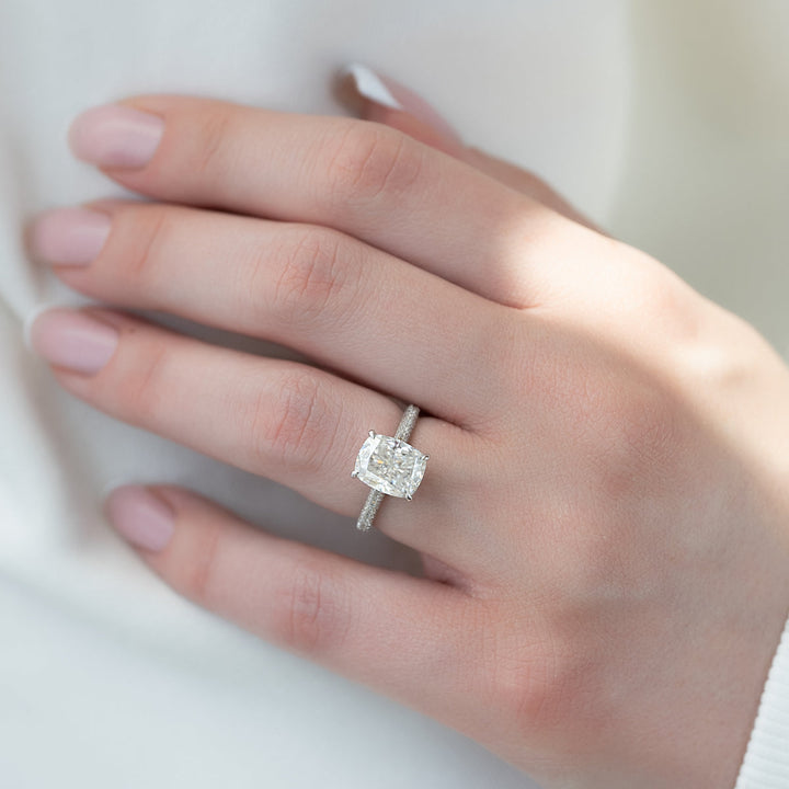 2.50CT Cushion Lab Grown F/VS1 Diamond Three Side Pave Engagement Ring
