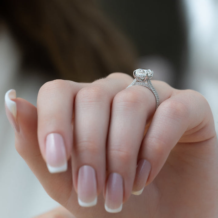 2.50CT Cushion Lab Grown F/VS1 Diamond Three Side Pave Engagement Ring