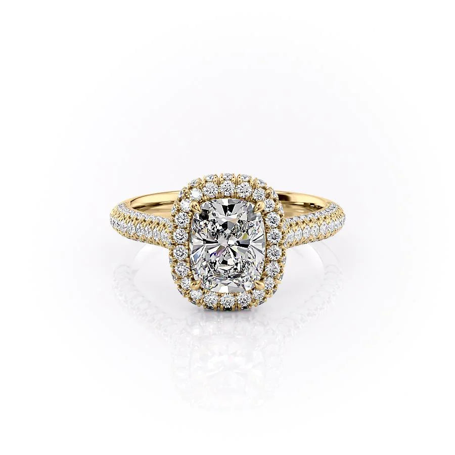 1.50CT Cushion Lab Grown F/VS2 Diamond Double Halo Engagement Ring