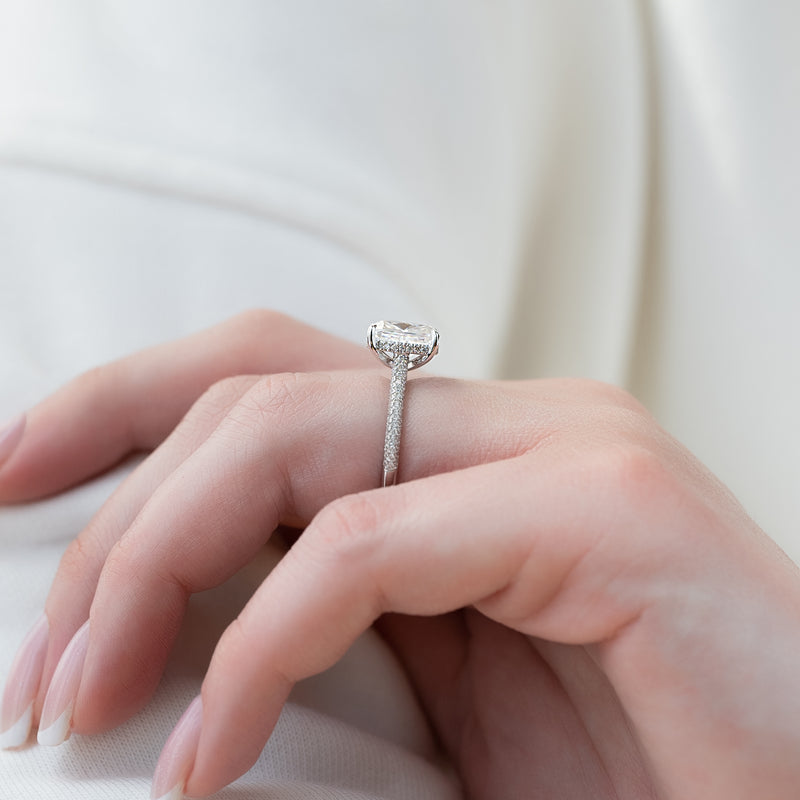 2.50CT Cushion Lab Grown F/VS1 Diamond Three Side Pave Engagement Ring
