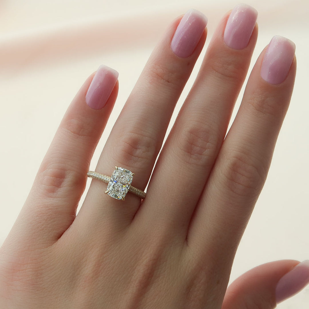 2.50CT Cushion Lab Grown F/VS1 Diamond Three Side Pave Engagement Ring