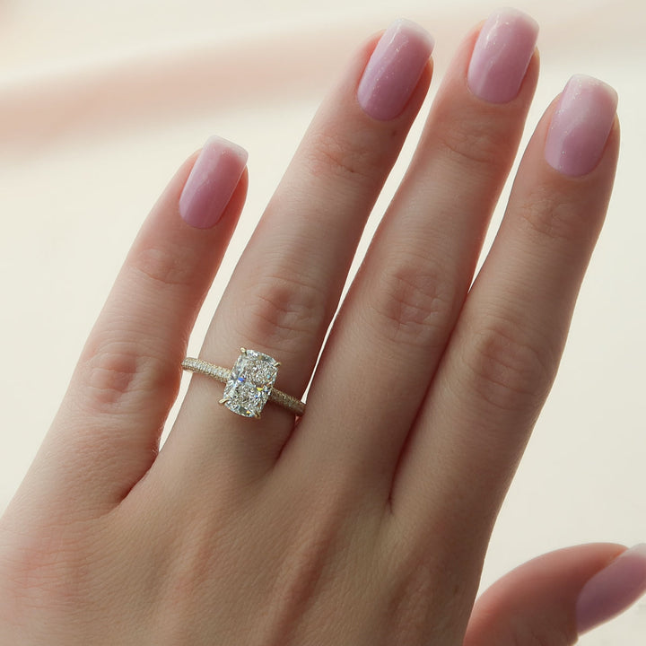 2.50CT Cushion Lab Grown F/VS1 Diamond Three Side Pave Engagement Ring