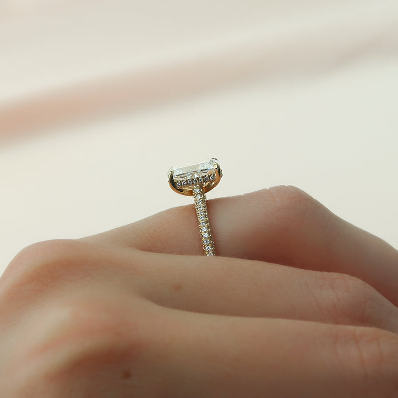 2.50CT Cushion Lab Grown F/VS1 Diamond Three Side Pave Engagement Ring