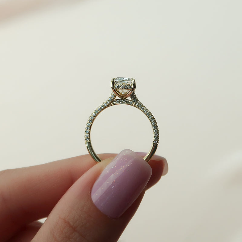 2.50CT Cushion Lab Grown F/VS1 Diamond Three Side Pave Engagement Ring